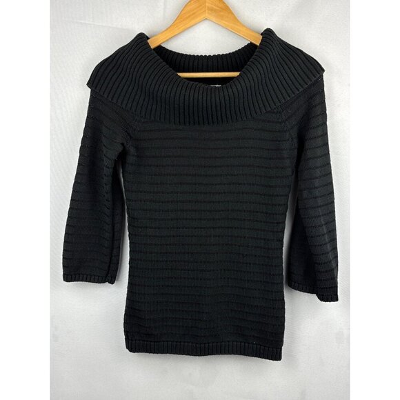 White House Black Market XXS Womens Black Ribbed Off-Shoulder Sweater - Picture 1 of 4